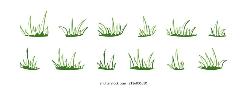 Grasstrauch-Vektorset, Skizzenelemente, Wiese und Landschaft, Schreiberasen einzeln auf weißem Hintergrund. Naturgrafik