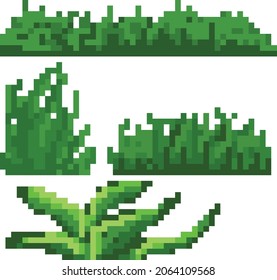 Entorno De Grass Y Bushes Vector Pixelart 