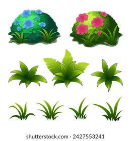 Grass, bushes and flowers vector element collections
