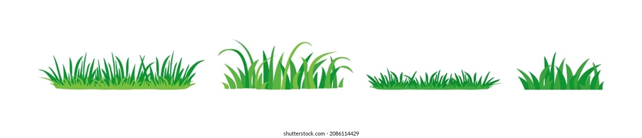 Grass bushes vector icon, green plants, outdoor landscape element set isolated on white baclground. Nature illustration
