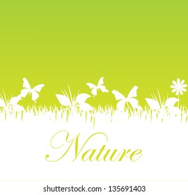grass and butterflies over green background vector illustration