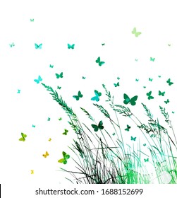 Grass with butterflies. Vector illustration