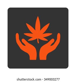 Grass Care vector icon. Style is flat rounded square button, orange and gray colors, white background.
