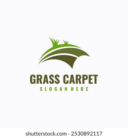 Grass carpet logo design template. Artificial green grass carpet service concept. Creative vector symbol.