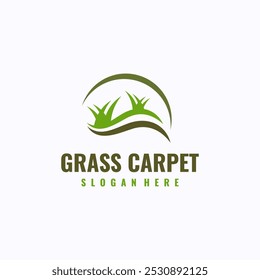 Modelo de design de logotipo de tapete de grama. conceito de serviço de tapete de grama verde artificial. Símbolo de vetor criativo.