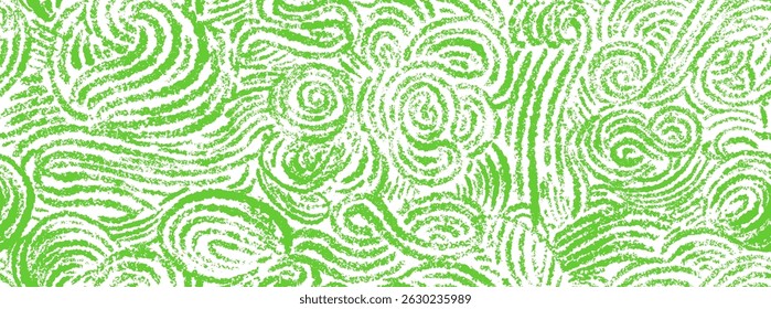 Padrão sem emenda de giz de grama. Fundo de giz de cera verde-artístico. Terra natural, campo de primavera. Textura abstrata rabiscada. Impressão horizontal desenhada à mão vetorial por lápis. Agricultura