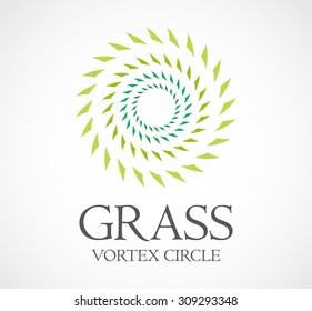 Grass circle round vortex green abstract vector logo design template nature business icon plant company identity symbol concept