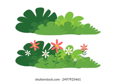 Hierba. Colección de Ilustraciones vectoriales de hierba en estilo plano. hojas y flores verdes. Ilustración de hierba aislada sobre fondo blanco