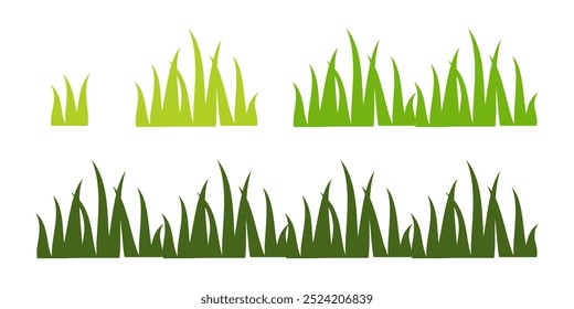 Grama. Coleção de ilustrações de vetor de grama em estilo plano. folha verde. Ilustração de grama isolada sobre fundo branco