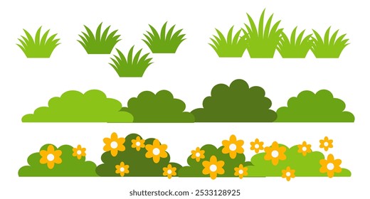 Grass. Collection of grass vector illustrations in flat style. green leaf. Grass illustration isolated on white background
