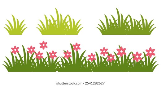 
Grass. Collection of grass vector illustrations in flat style. green leaf. Grass illustration isolated on white background. vector grass and flowers