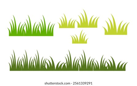 Grass. Collection of grass vector illustrations in flat style. Grass illustration isolated on blue sky background