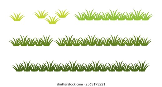 Grass. Collection of grass vector illustrations in flat style. Grass illustration isolated on blue sky background