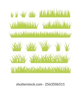 Grass. Collection of grass vector illustrations in flat style. Green leaf. Grass illustration isolated on white background. Flat vector illustration.