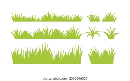 Grass. Collection of grass vector illustrations in flat style. Green leaf. Grass illustration isolated on white background. Flat vector illustration.