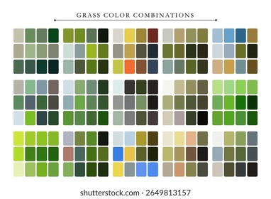 Grass color palette. Trend color palette guide template. Fit for fashion designers, business, and paints colors company. Match combinations. Vector graphics. Eps 10.