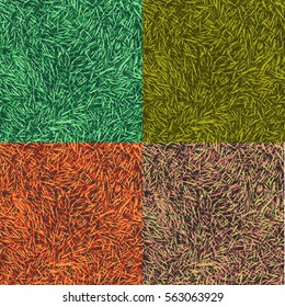 Grass colorful collection. Four seamless patterns with grass