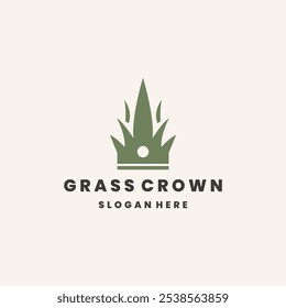 Ilustración vectorial de Plantilla de diseño de logotipo de corona de hierba sobre fondo blanco