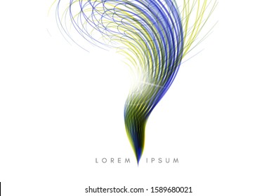 Grass. Curved lines with perspective effect. Optical fiber. 3d abstract background. Vector illustration. 
