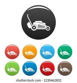 Grass cut machine icons set 9 color vector isolated on white for any design