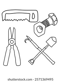 grass Cutter, shovel, hexoblade, boltz Construction Vector tools are digital resources for architects, engineers, and designers tools typically use vector graphics to create precise,scalable illustrat