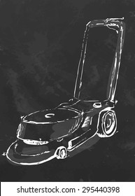 Grass cutter sketch on chalkboard. Vector illustration.