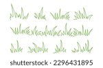 Grass doodle, bush line hand drawn, meadow tuft outline scribble, field weed garden, green sprout border isolated on white background. Nature illustration