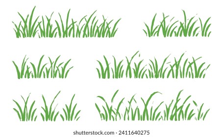 Grass doodle ink brush sketch set. Hand drawn vector grass field grunge texture brush background. Doodle herb, organic pattern elements. Vector illustration