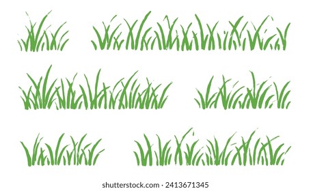 Grass doodle ink brush sketch set. Hand drawn vector grass field grunge texture brush background. Doodle herb, organic pattern elements. Vector illustration