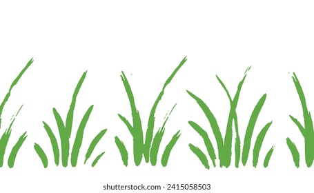 Grass doodle ink brush sketch seamless field border. Hand drawn vector grass field grunge texture brush background. Doodle herb, organic seamless pattern elements. Vector illustration