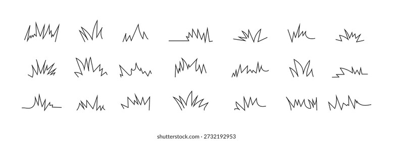 Grass doodle ink brush sketch set, hand drawn vector grass field texture, grunge brush background, organic herb elements, nature pattern, botanical sketch, doodle vegetation. grass, hand drawn set.