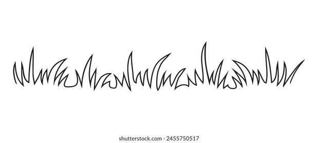 Grass doodle linear icon, meadow sketch, bush hand draw, cartoon garden ink outline design, scribble field, small tuft lawn, black sprout border on white background. Nature simple vector illustration