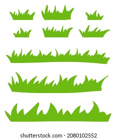 grass doodle. Set of elements imitation of a lawn, lush vegetation. Summer meadow. Design of postcards, advertisements, websites, children's applications. Vector illustration