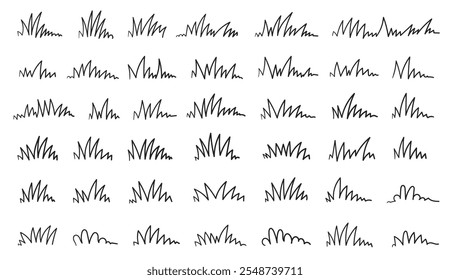 Grass doodle set. Hand drawn grass field. Hand drawn grass silhouette collection. Doodle style. Vector illustration