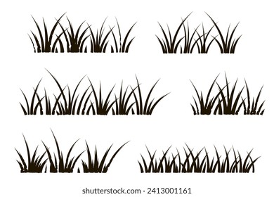 Grass doodle sketch style set. Doodle herb, organic pattern elements. Vector illustration. Hand drawn grass field outline scribble background. 