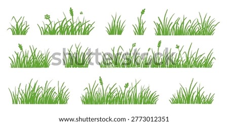 Grass doodle vector line set. Hand drawn grass sketch with meadow field lawn blade flower bush crayon chalk texture. Cute cartoon garden pattern scribble nature background. Vector illustration