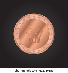 Grass embossed realistic bronze coin precious Icon / Logo Design