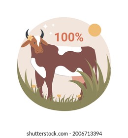 Grass fed beef abstract concept vector illustration. Grass-finished beef, finest nutrient-rich meat diet, eco farming, saturated fats, antioxidants, rotational grazing abstract metaphor.