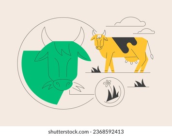 Grass fed beef abstract concept vector illustration. Grass-finished beef, finest nutrient-rich meat diet, eco farming, saturated fats, antioxidants, rotational grazing abstract metaphor.