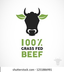 Grass Fed Beef Icon & Logo Illustration. 100% Organic Meat Modern Vector