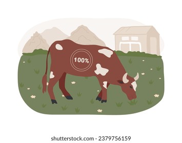 Grass fed beef isolated concept vector illustration. Grass-finished beef, finest nutrient-rich meat diet, eco farming, saturated fats, antioxidants, rotational grazing vector concept.