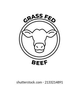 Grass fed beef label icon in black line style icon, style isolated on white background