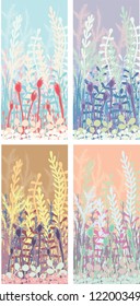 grass and ferns background illustration in 4 various colours