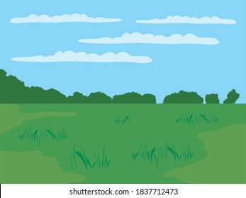 grass field and blue sky landscape, colorful design, vector illustration
