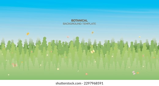 Grass field flat design vector illustration have blank space for any wording advertisement. Botanical concept background.