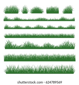 Grass field silhouette borders set on white background vector