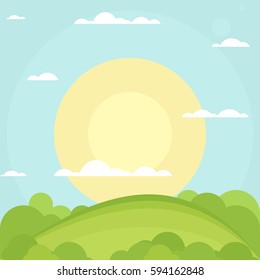 grass field with sun and clouds vector landscape