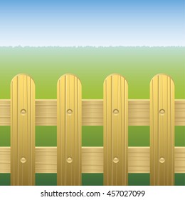  Grass field with wooden fence. Vector illustration