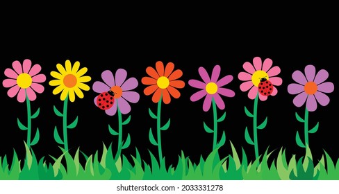 Hierba y flores en un fondo oscuro.