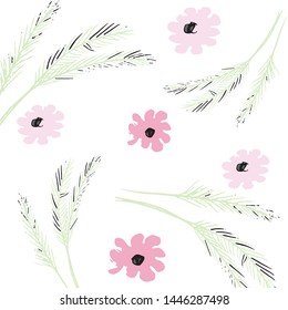 Grass flowers background texture with natural design and hand drawn.